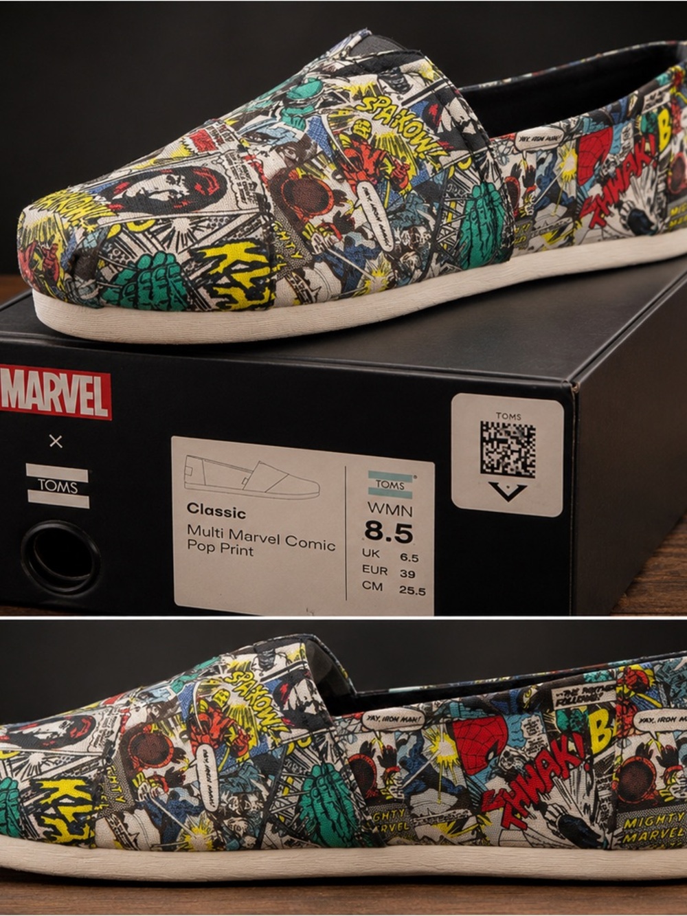 Toms Multi-Color Marvel Comic Print Slip-On Flats